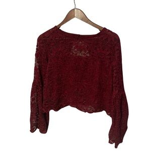 Red Lace Long Sleeve Crop Top Size XL | Xhilaration | Feminine & Bold